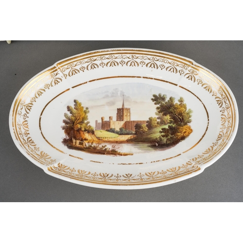 225 - A pair of early 19th Century Spode Etruscan shape plates, circa 1820, both painted with landscapes i... 