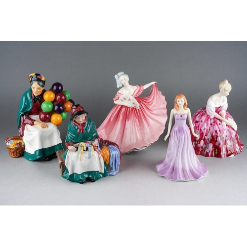 238 - Five Royal Doulton lady figures including Silks and Ribbons HN2017, The Old Balloon Seller, February... 