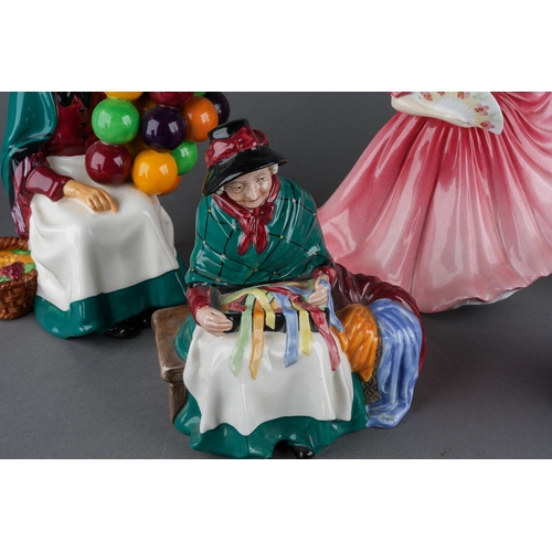 238 - Five Royal Doulton lady figures including Silks and Ribbons HN2017, The Old Balloon Seller, February... 