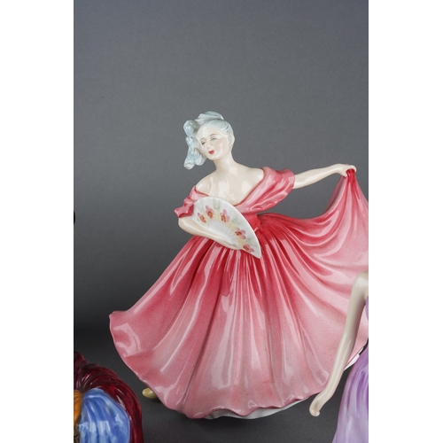 238 - Five Royal Doulton lady figures including Silks and Ribbons HN2017, The Old Balloon Seller, February... 