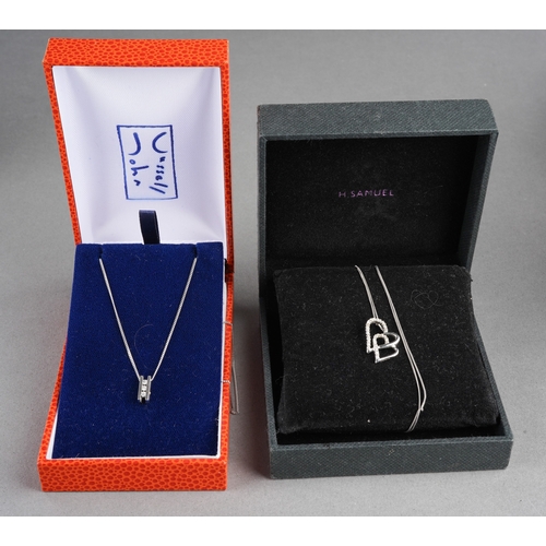 951 - Two 9ct gold and white metal diamond set pendants with chains. One pendant hallmarked 9ct gold, one ... 