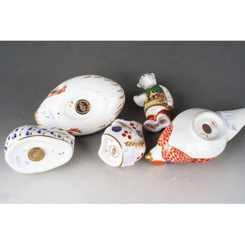 14 - Five Royal Crown Derby paperweights to include 
1. Red Pheasant, stopper lacking, backstamp, 2nd qua... 