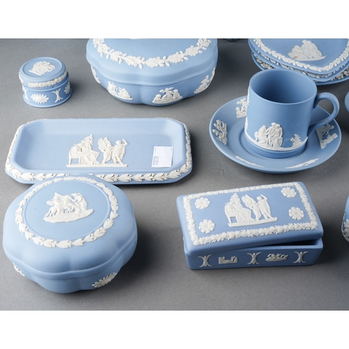 26 - A large collection of Wedgwood blue jasper ware trinkets to include vases, pots and lids, dishes etc... 