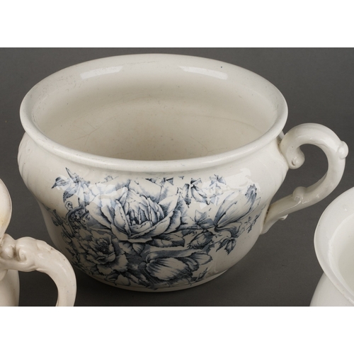 28 - Three various Pottery Chamber pots, 1900's, two transfer printed, one plain, factory to mark to one ... 