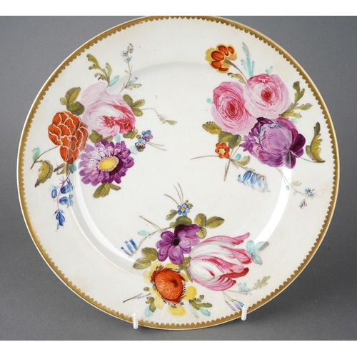 32 - A Derby plate decorated with three floral bouquets including pink roses in the manner of William Peg... 