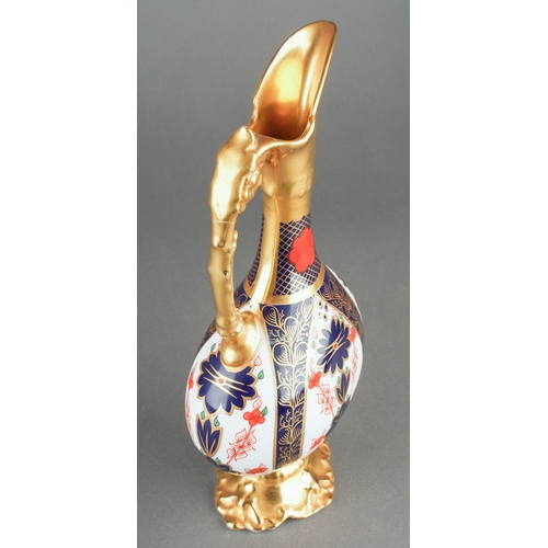 34 - A Royal Crown Derby 1128 Imari solid gold band Kedleston ewer, several glued repairs to handle and s... 