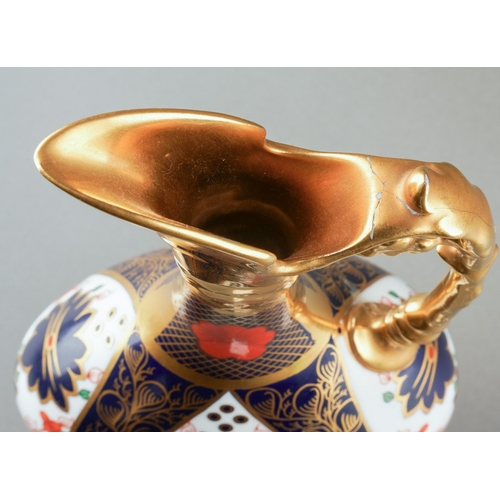 34 - A Royal Crown Derby 1128 Imari solid gold band Kedleston ewer, several glued repairs to handle and s... 