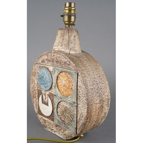37 - A Troika Wheel Lamp Base by Eleanor Winning, circa 1974/5, both sides incised geometric motifs in or... 
