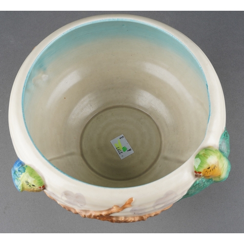 49 - Clarice Cliff Newport Pottery bowl decorated with two Budgies in high relief, stamped to base, appro... 