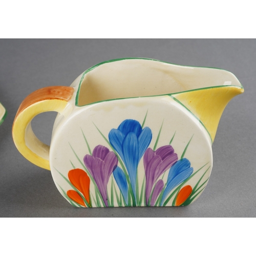 53 - Clarice Cliff (1899-1972), a Crocus pattern Bonjour shape milk jug, printed mark to underside, Wilki... 