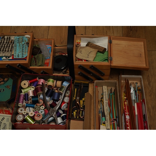 A box of vintage needlework equipment, late 19th and 20th century bed ...