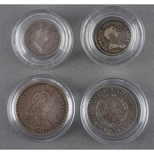 Four George III silver tokens, comprising 2 x 1805 