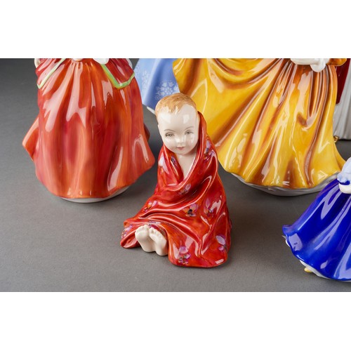 48 - Eight Royal Doulton figures to include: Elaine HN3214, This Little Pig HN1793, Lydia HN1908, Flower ... 