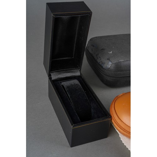 8 - A box of watch cases, etc including a damaged Chronoswiss wooden watch case in green outer card box,... 
