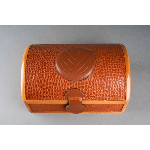 14 - A Frank Muller Conquistador watch casket, wooden and tan leather, width 24.5cm (1)