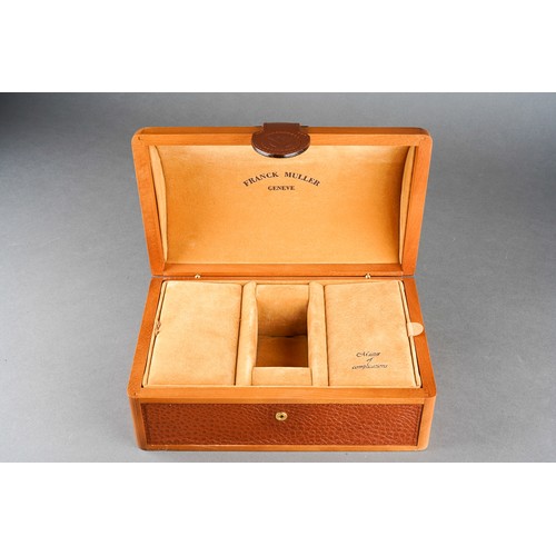 14 - A Frank Muller Conquistador watch casket, wooden and tan leather, width 24.5cm (1)