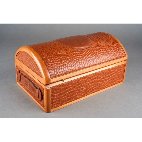 14 - A Frank Muller Conquistador watch casket, wooden and tan leather, width 24.5cm (1)