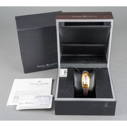 18 - A Maurice Lacroix stainless steel quartz wristwatch. The white dial with Arabic numerals and twelve ... 