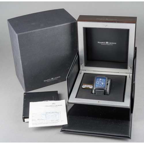 20 - A Maurice Lacroix Pontos 'Full Black' chronograph automatic wristwatch. The rectangular matt back di... 