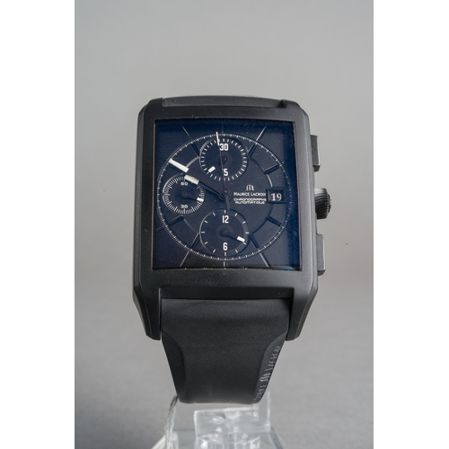 20 - A Maurice Lacroix Pontos 'Full Black' chronograph automatic wristwatch. The rectangular matt back di... 