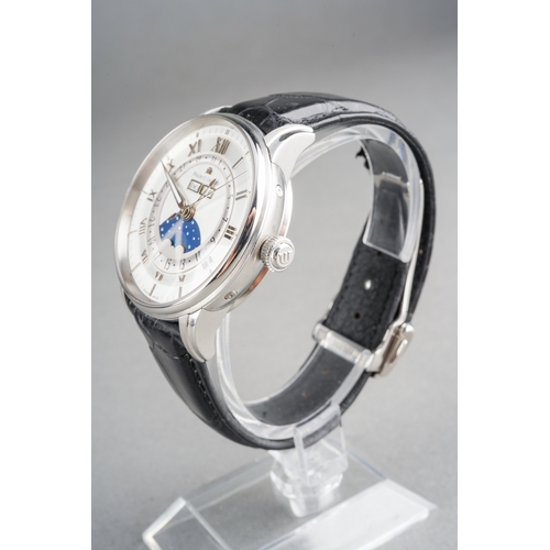22 - A Maurice Lacroix Masterpiece 'Phase De Lune' automatic stainless steel wristwatch. The silver dial,... 