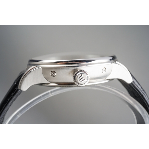 22 - A Maurice Lacroix Masterpiece 'Phase De Lune' automatic stainless steel wristwatch. The silver dial,... 