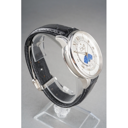 22 - A Maurice Lacroix Masterpiece 'Phase De Lune' automatic stainless steel wristwatch. The silver dial,... 
