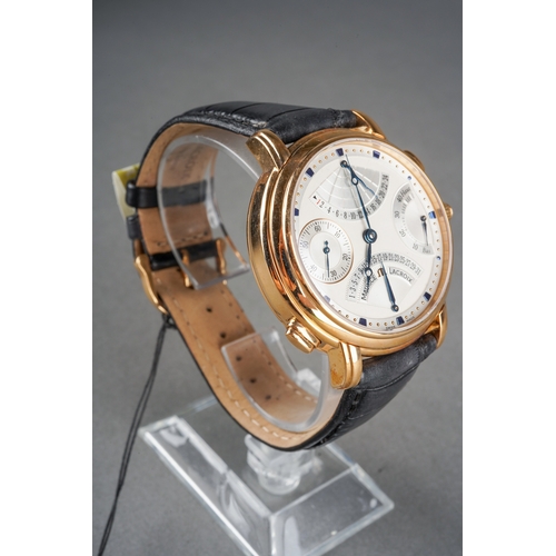 24 - A Maurice Lacroix Masterpiece 'Double Retrograde' 18ct rose gold manual winding wristwatch. The silv... 