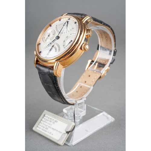 24 - A Maurice Lacroix Masterpiece 'Double Retrograde' 18ct rose gold manual winding wristwatch. The silv... 