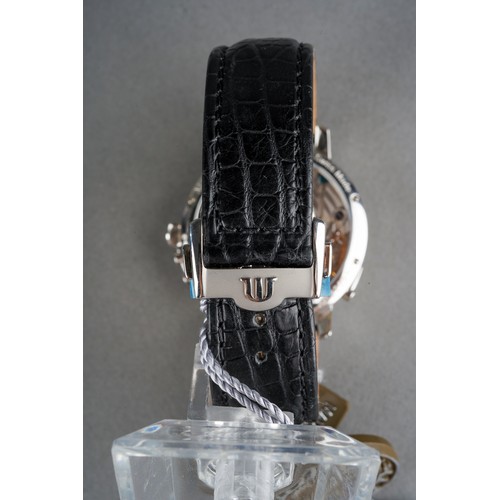 25 - A Maurice Lacroix Masterpiece 'Lune Retrograde' stainless steel manual wind wristwatch. The silver d... 