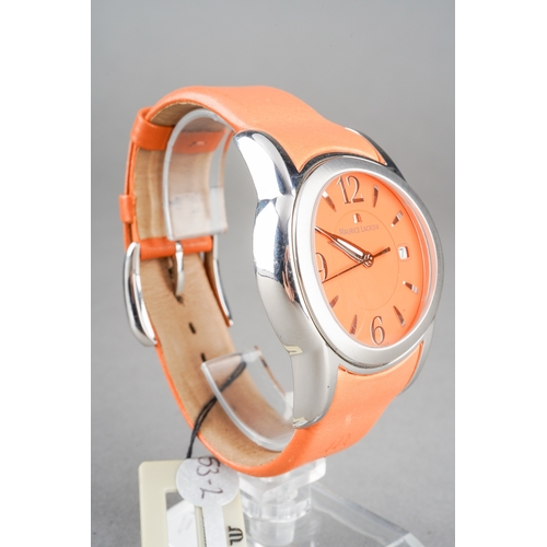 26 - A Maurice Lacroix 'Sphere' stainless steel quartz wristwatch. The orange dial 'Maurice Lacroix swiss... 