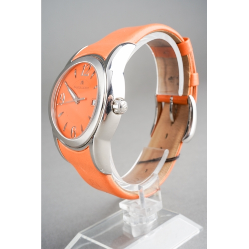 26 - A Maurice Lacroix 'Sphere' stainless steel quartz wristwatch. The orange dial 'Maurice Lacroix swiss... 