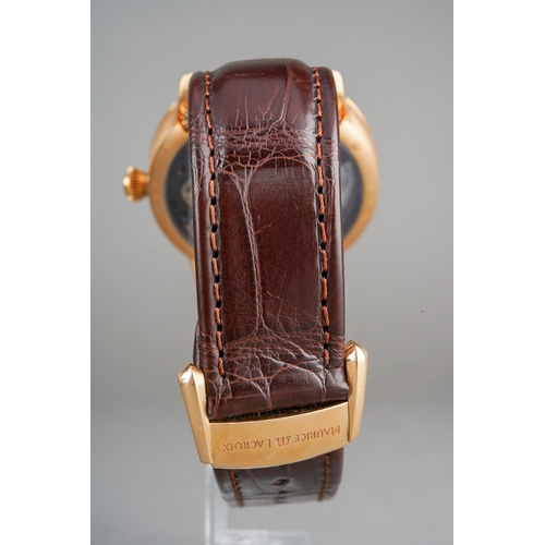 27 - A Maurice Lacroix Masterpiece 'Squelette' 18ct rose gold manual winding wristwatch. The skeleton dia... 