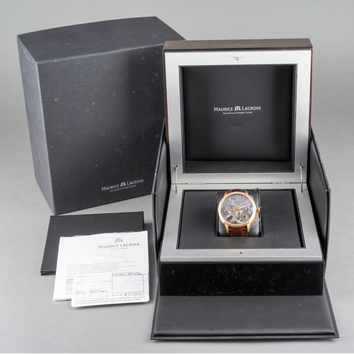 27 - A Maurice Lacroix Masterpiece 'Squelette' 18ct rose gold manual winding wristwatch. The skeleton dia... 