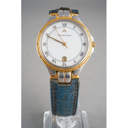 31 - A boxed Maurice Lacroix gold plated and stainless steel wrist watch on an unbranded black leather st... 