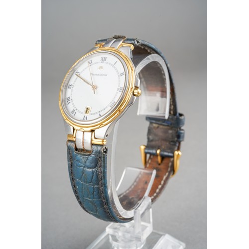 31 - A boxed Maurice Lacroix gold plated and stainless steel wrist watch on an unbranded black leather st... 