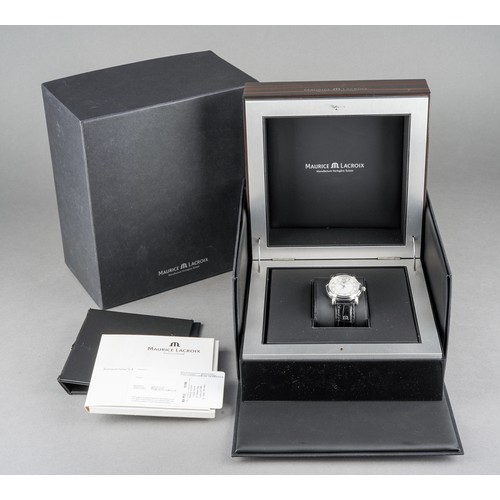 32 - A boxed Maurice Lacroix gents stainless steel automatic wrist watch on a branded black leather strap... 