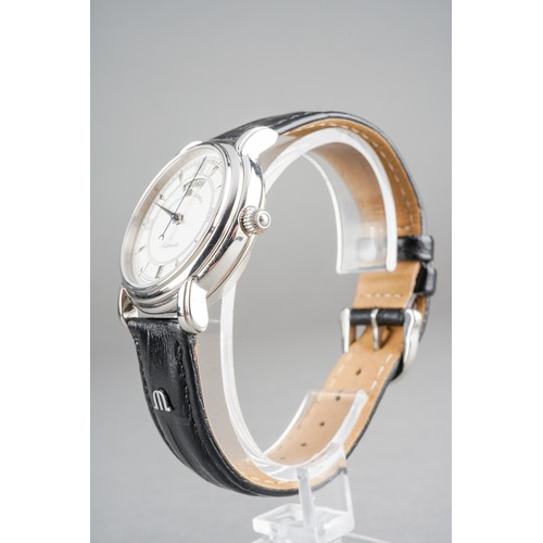 32 - A boxed Maurice Lacroix gents stainless steel automatic wrist watch on a branded black leather strap... 