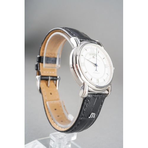 32 - A boxed Maurice Lacroix gents stainless steel automatic wrist watch on a branded black leather strap... 