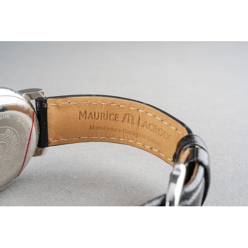 32 - A boxed Maurice Lacroix gents stainless steel automatic wrist watch on a branded black leather strap... 