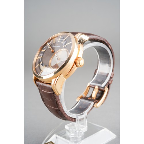 34 - A boxed Maurice Lacroix 18ct yellow gold Pontos decentrique GMT wrist watch, on a branded brown leat... 