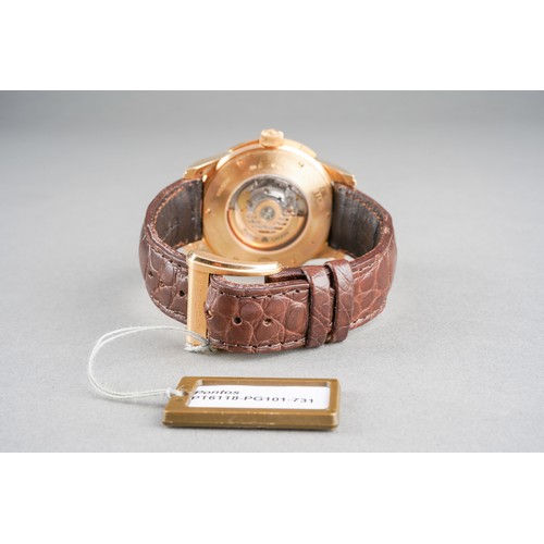 34 - A boxed Maurice Lacroix 18ct yellow gold Pontos decentrique GMT wrist watch, on a branded brown leat... 