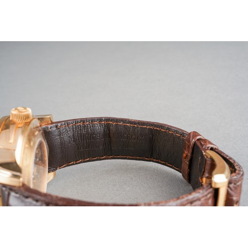 34 - A boxed Maurice Lacroix 18ct yellow gold Pontos decentrique GMT wrist watch, on a branded brown leat... 