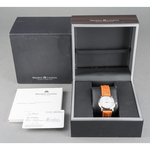 35 - MAURICE LACROIX Pontos Day Date Automatic Wristwatch, stainless steel case with white dial, silvered... 