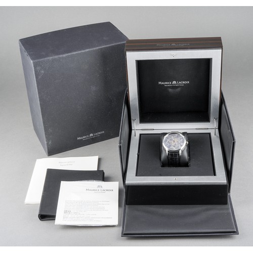 39 - A boxed Maurice Lacroix gents Masterpiece MP7138 stainless steel wrist watch on a black leather stra... 