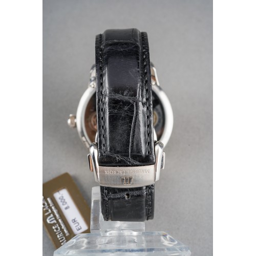 39 - A boxed Maurice Lacroix gents Masterpiece MP7138 stainless steel wrist watch on a black leather stra... 