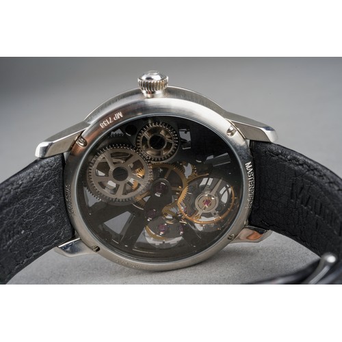 39 - A boxed Maurice Lacroix gents Masterpiece MP7138 stainless steel wrist watch on a black leather stra... 