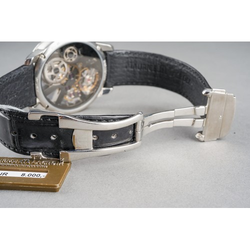 39 - A boxed Maurice Lacroix gents Masterpiece MP7138 stainless steel wrist watch on a black leather stra... 
