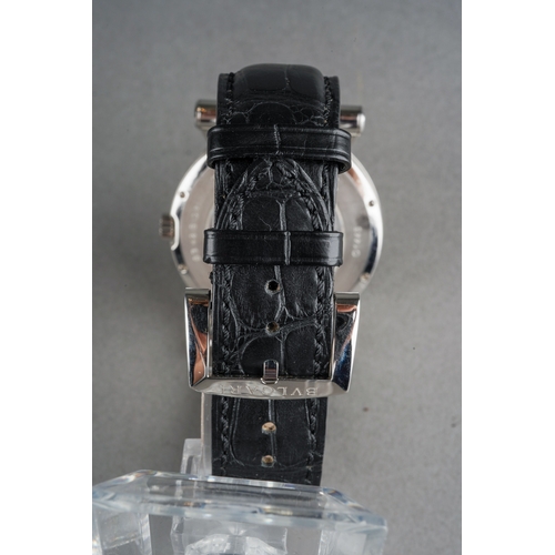 57 - A BULGARI 'Sotirio' stainless steel automatic wristwatch. The dial with silver tone hourly applied m... 