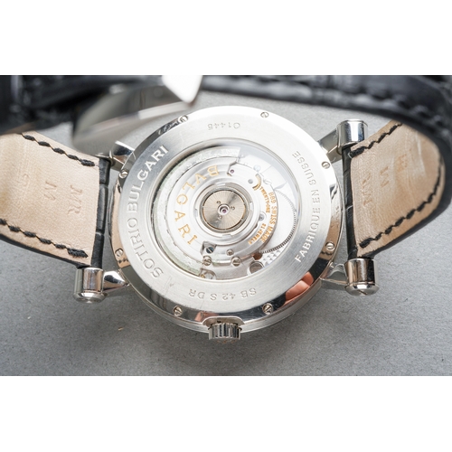 57 - A BULGARI 'Sotirio' stainless steel automatic wristwatch. The dial with silver tone hourly applied m... 